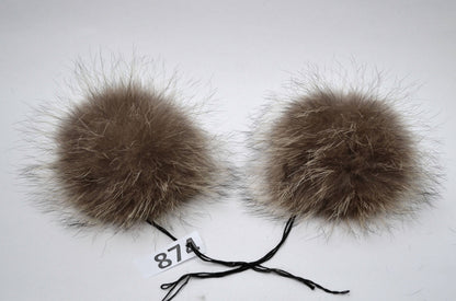 Natural Raccoon Raccoon Fur Pom Pom Pair – genuine raccoon fur – image 2
