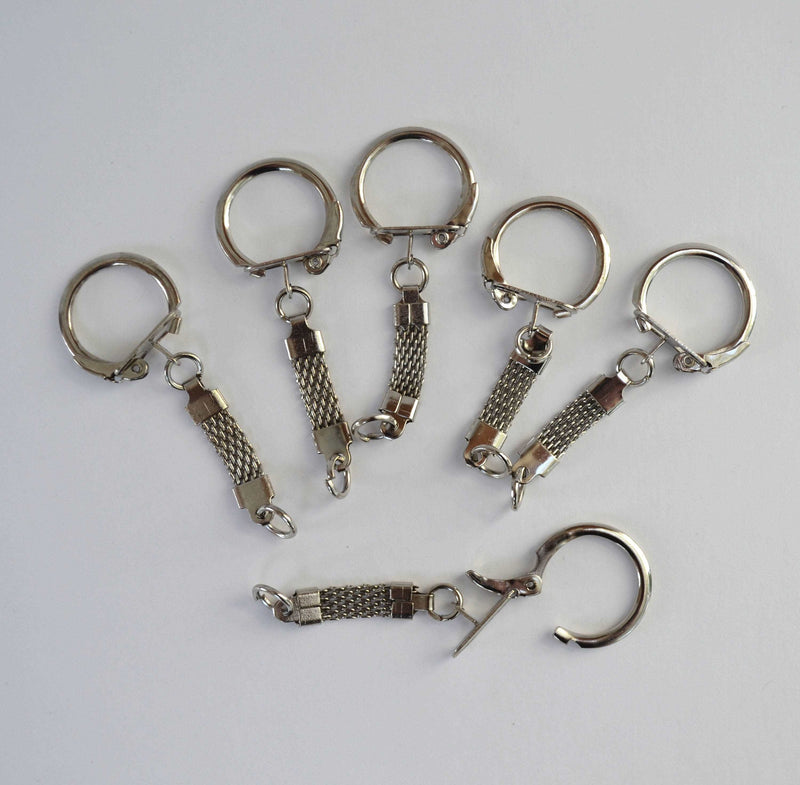 Key Chains, Key Rings, Silver Tone 57mm x 20mm, Bag Charm, Key Chain for Pom Pom, Key ring, Pendant, Jewelry, Attached Chain