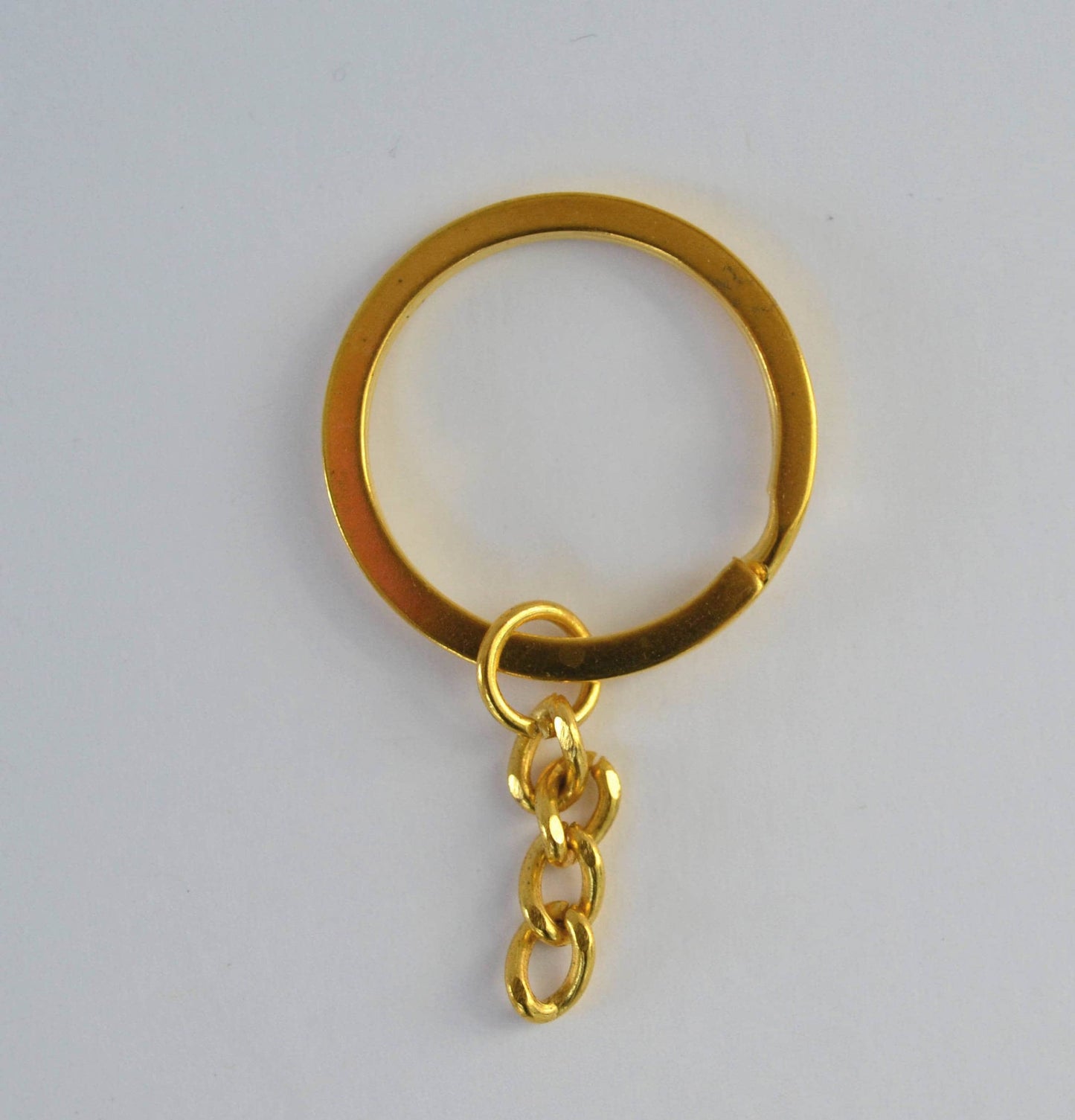 Golden Key Rings: Split Ring with Curb Chain, Bag Charm (50mm x 20mm)