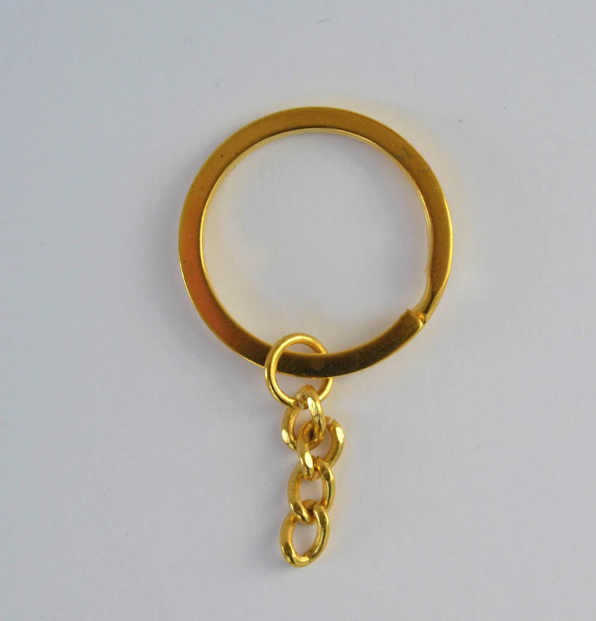 Golden Key Rings: Split Ring with Curb Chain, Bag Charm (50mm x 20mm)