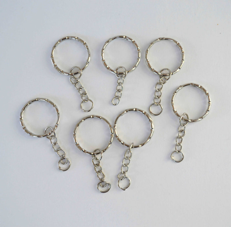 Key Chains, Key Rings, Silver Tone 50mm x 22mm, Split Ring, Curb Chain, Bag Charm, Key Chain for Pom Pom, Key ring, Pendant, Jewelry