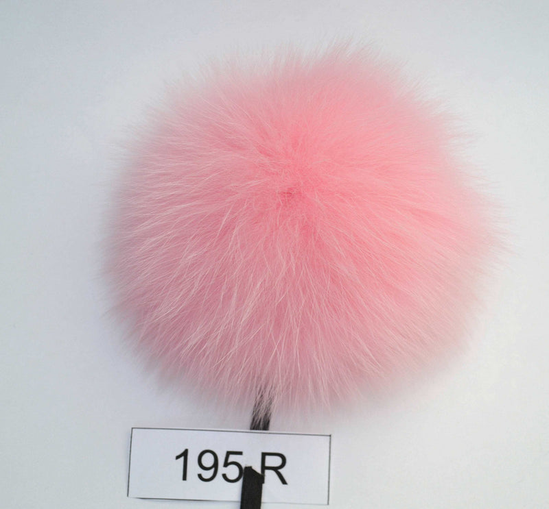 6" Pink fox pom pom for hat with ribbons