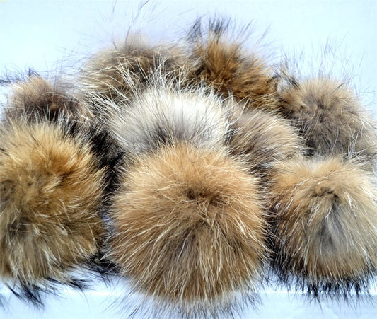 BY ORDER 8" Extra Large Fur Pom Pom Real Fur Pom Pom Raccoon Pom Pom for Chunky Hat Beanie Tuque Winter Knit Puff Fluffy Fur Ball