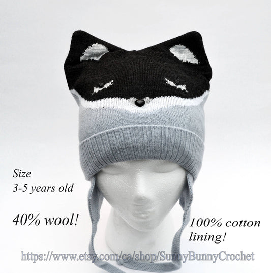 FOX UNISEX HAT, Fox Hat, Knit Beanie, Girl and Boy Hat, Animal Knit Hat, Fox Hat For Kids, Toddler Animal Hat, Fox Beanie Hat, Cotton Lining