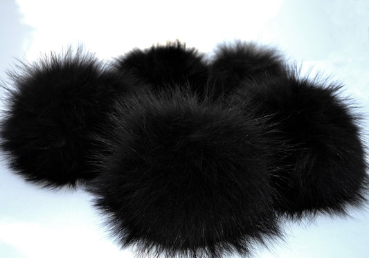 8-9" EXTRA LARGE BLACK Pom Poms! Double Raccoon Pom Pom Giant Pom Pom for Chunky Hat Beanie Tuque Winter Knit Hats Puff Fluffy Fur Ball