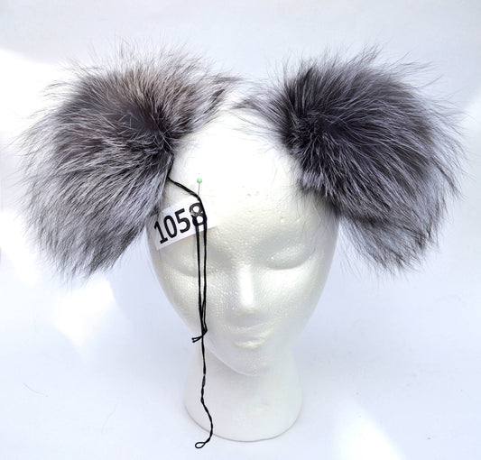 Natural Silver Double Silver Fox Pom Poms – genuine silver fox fur – image 1