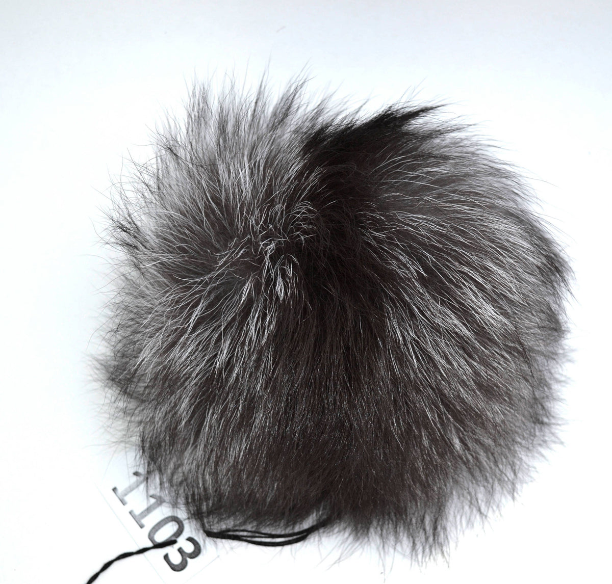 Black Silver Fox Fur Pom Pom – genuine silver fox fur – image 2