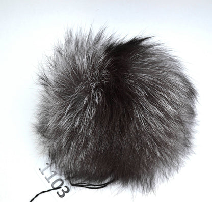 Black Silver Fox Fur Pom Pom – genuine silver fox fur – image 2