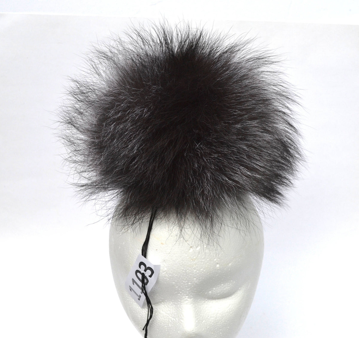 Black Silver Fox Fur Pom Pom – genuine silver fox fur – image 1