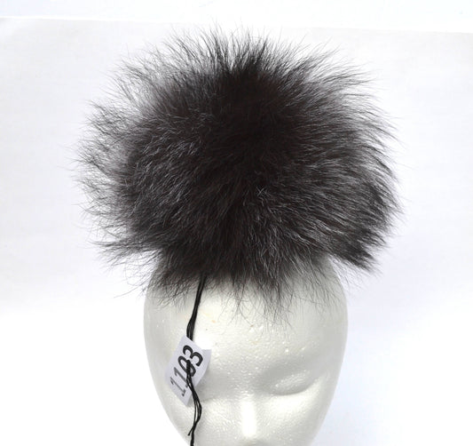 Black Silver Fox Fur Pom Pom – genuine silver fox fur – image 1