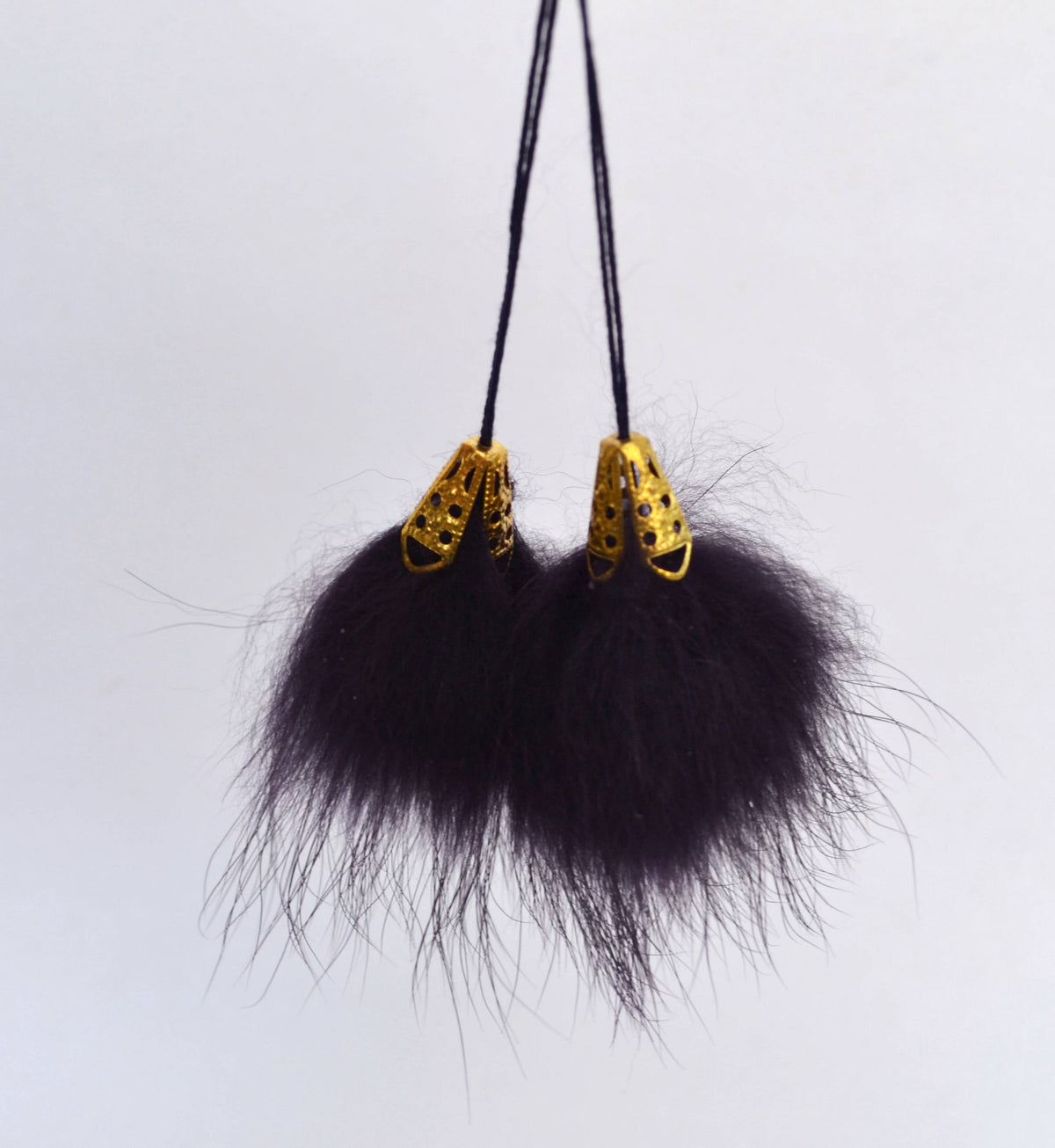 Black real fur tassel pendant for hat bag or scarf – view 8
