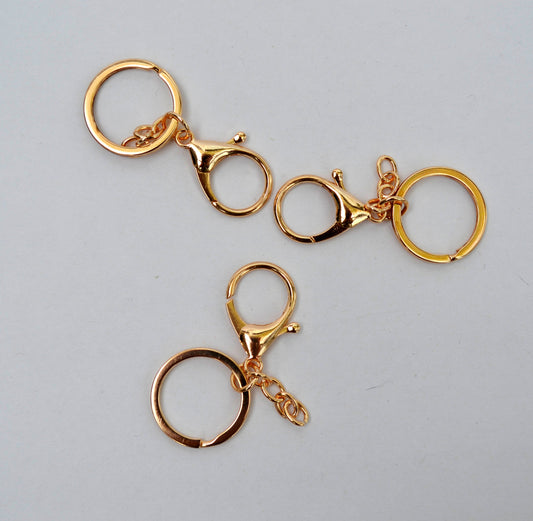 Golden Lobster Clasp Keychain with Curb Chain and Split Ring