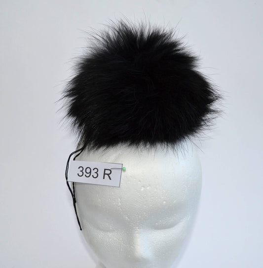 8" Black Raccoon Fur Pom Pom: Detachable Knit Hat Bobble