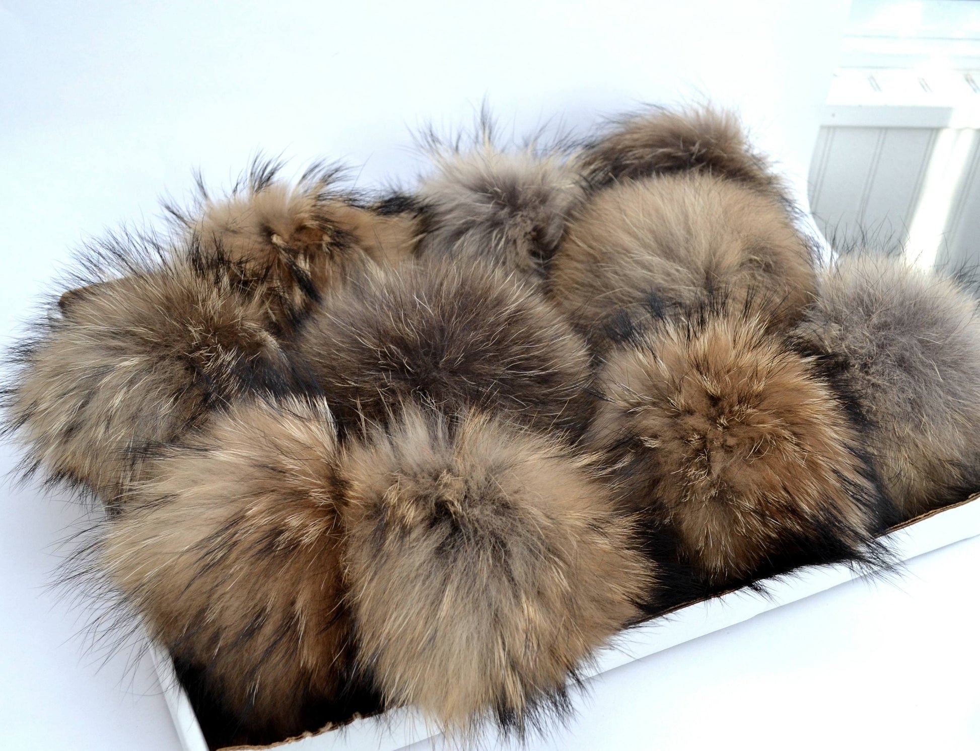 7" LARGE FUR POM Pom! Raccoon Pom Pom for Hat Beanie Tuque Winter Knit Hat Large Pom Pom Puff Fluffy Raccoon Pom Pom Fur Ball Child