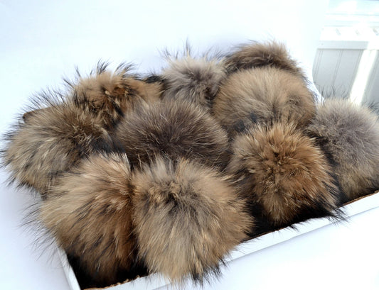 7" LARGE FUR POM Pom! Raccoon Pom Pom for Hat Beanie Tuque Winter Knit Hat Large Pom Pom Puff Fluffy Raccoon Pom Pom Fur Ball Child