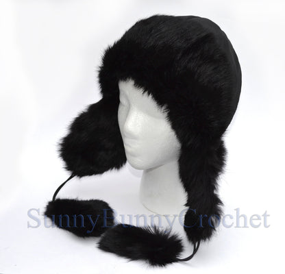 Rabbit fur kids ushanka hat with ear flaps