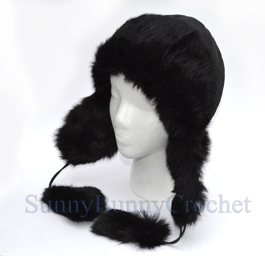 Rabbit fur kids ushanka hat with ear flaps