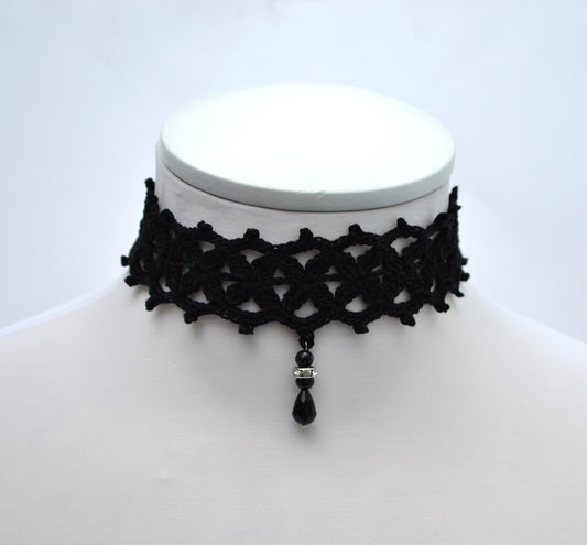 Crochet Choker, Necklaces for Women, Crochet Collar, Black Choker, Crocheted Choker, Cotton Crochet Jewelry, Necklace, Gift for Her