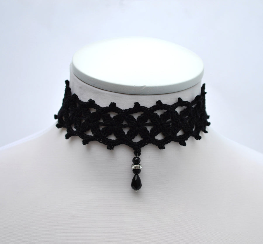 Crochet Choker, Necklaces for Women, Crochet Collar, Black Choker, Crocheted Choker, Cotton Crochet Jewelry, Necklace, Gift for Her