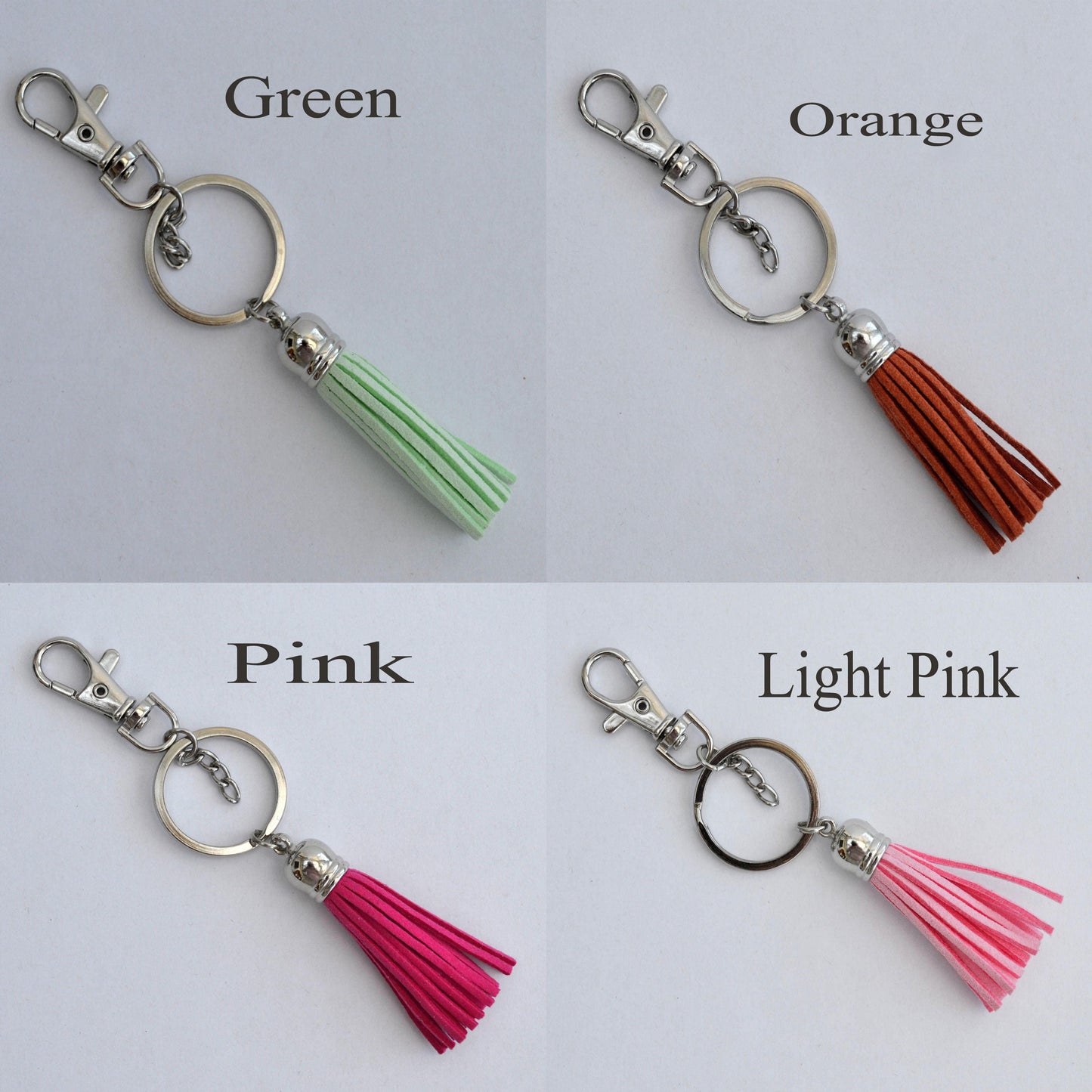 Silver Tone Keychain Ring: Faux Leather Tassel Bag Charm