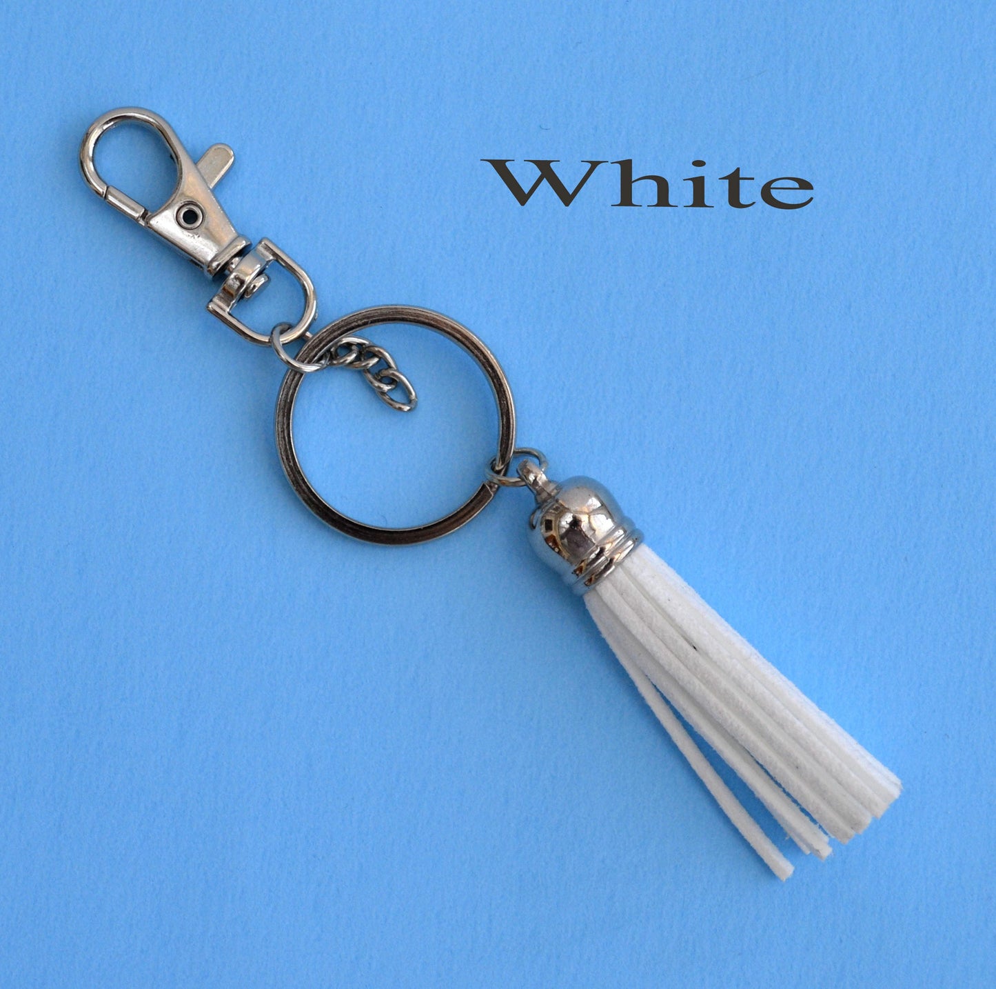 Silver Tone Keychain Ring: Faux Leather Tassel Bag Charm