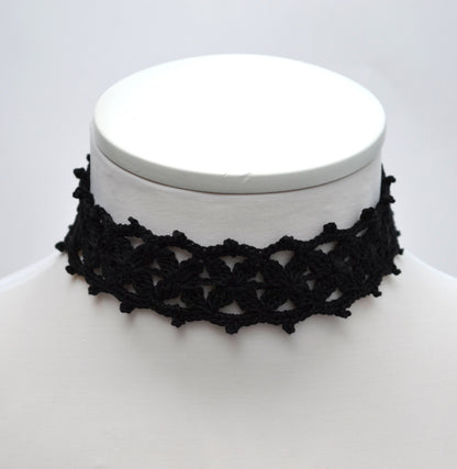 Crochet Choker, Necklaces for Women, Crochet Collar, Black Choker, Crocheted Choker, Cotton Crochet Jewelry, Necklace, Gift for Her