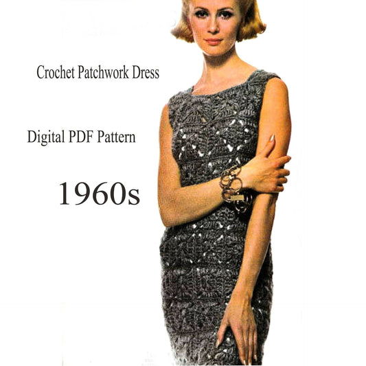 VINTAGE CROCHETED Dress Pattern Retro 1960s Patchwork Lace Short Tunic Cover Instant PDF Download Summer Party Mini Dress Top Women Lady