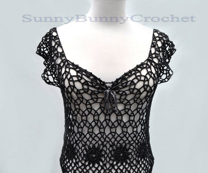 CROCHETED DRESS BEACH Cover Up Sexy Cotton Lace Openwork Short Knit Tunic Cover Summer Party Mini Dress Top Women Lady Flowers Net Boho S, L