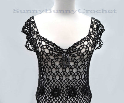 CROCHETED DRESS BEACH Cover Up Sexy Cotton Lace Openwork Short Knit Tunic Cover Summer Party Mini Dress Top Women Lady Flowers Net Boho S, L