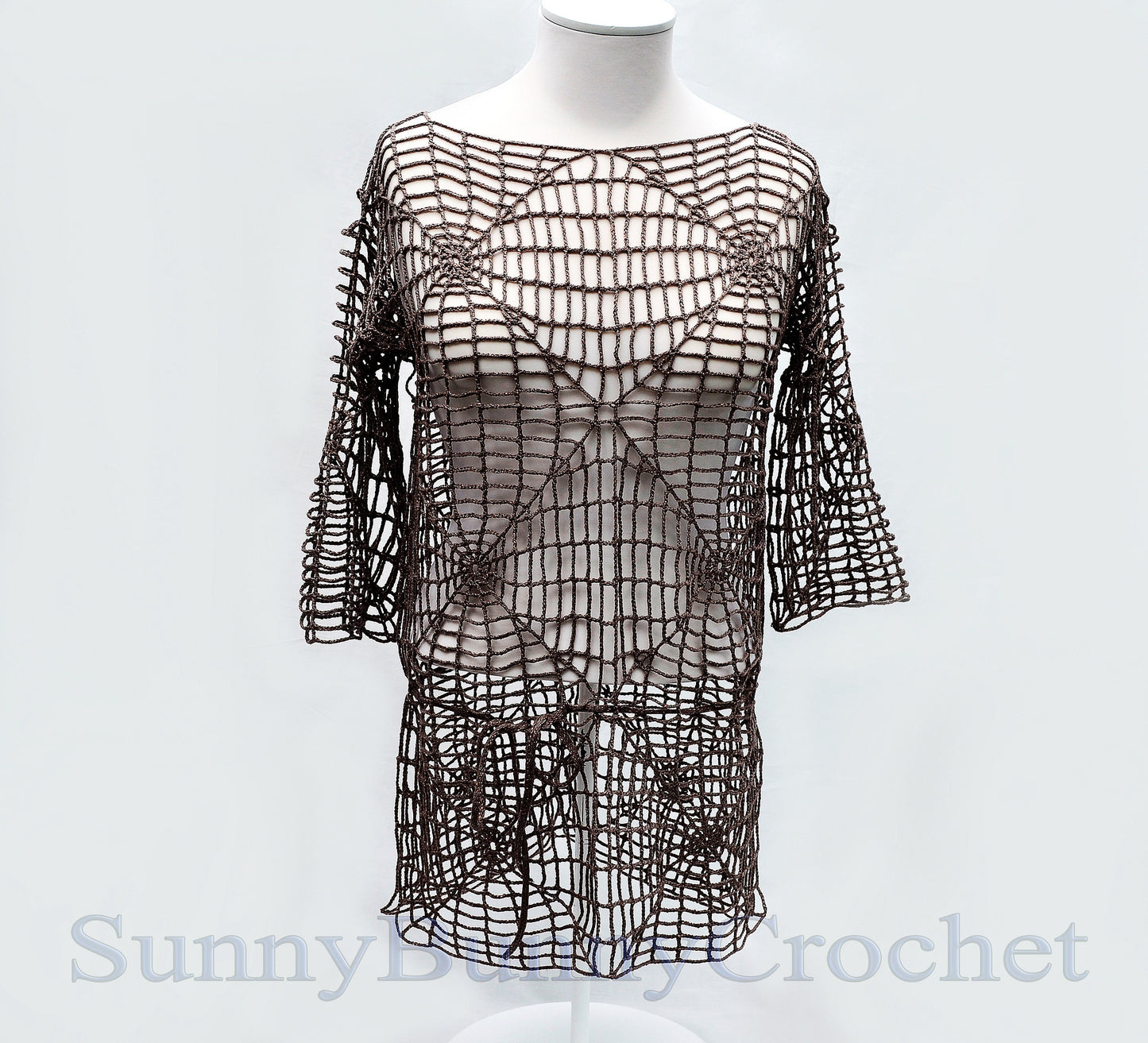 CROCHET SUMMER DRESS, Beach Cover Up, Crochet Women Tunic, Knitted Tunic, Summer Dress, Openwork, Spider Tunic, Sexy Lace Dress, Mini, S