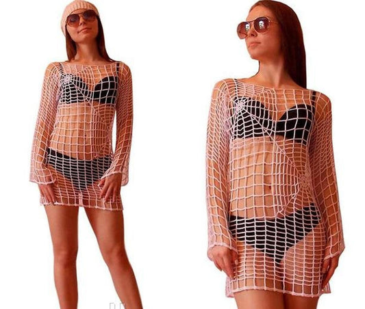 CROCHET TUNIC Dress, Beach Cover Up, Crochet Women Dress, Knitted Tunic, Summer Dress, Openwork, Spider Web Tunic, Sexy Lace Dress, Mini, L