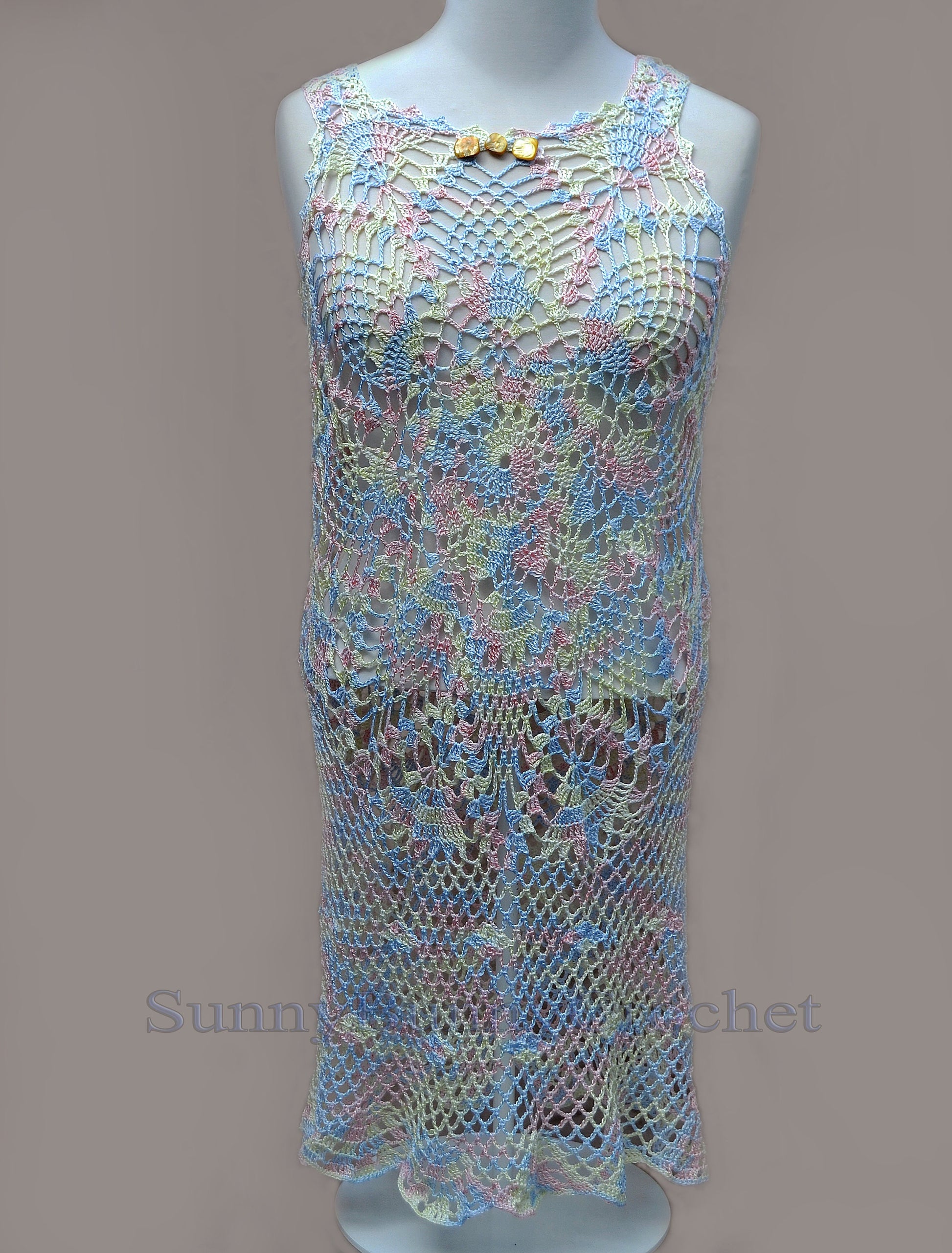 Women Summer Dress, Crochet Lace Dress, Crochet Coverup Dress, Crochet Beach Cover, Cotton Tunic, Pineapple Mini Dress, Women Boho Dress