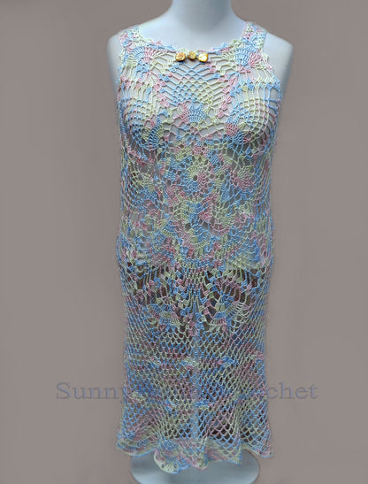 Women Summer Dress, Crochet Lace Dress, Crochet Coverup Dress, Crochet Beach Cover, Cotton Tunic, Pineapple Mini Dress, Women Boho Dress