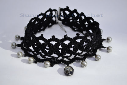 Black necklace choker, Black necklace for women, Choker necklace Black, Black statement necklace, Choker beaded Black, Cotton Choker, Boho