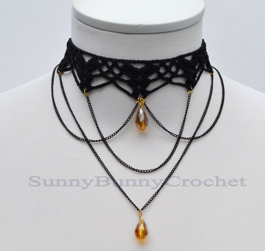 Black necklace choker, Black necklace for women, Choker necklace Black, Black statement necklace, Choker beaded Black, Cotton Choker, Gothic