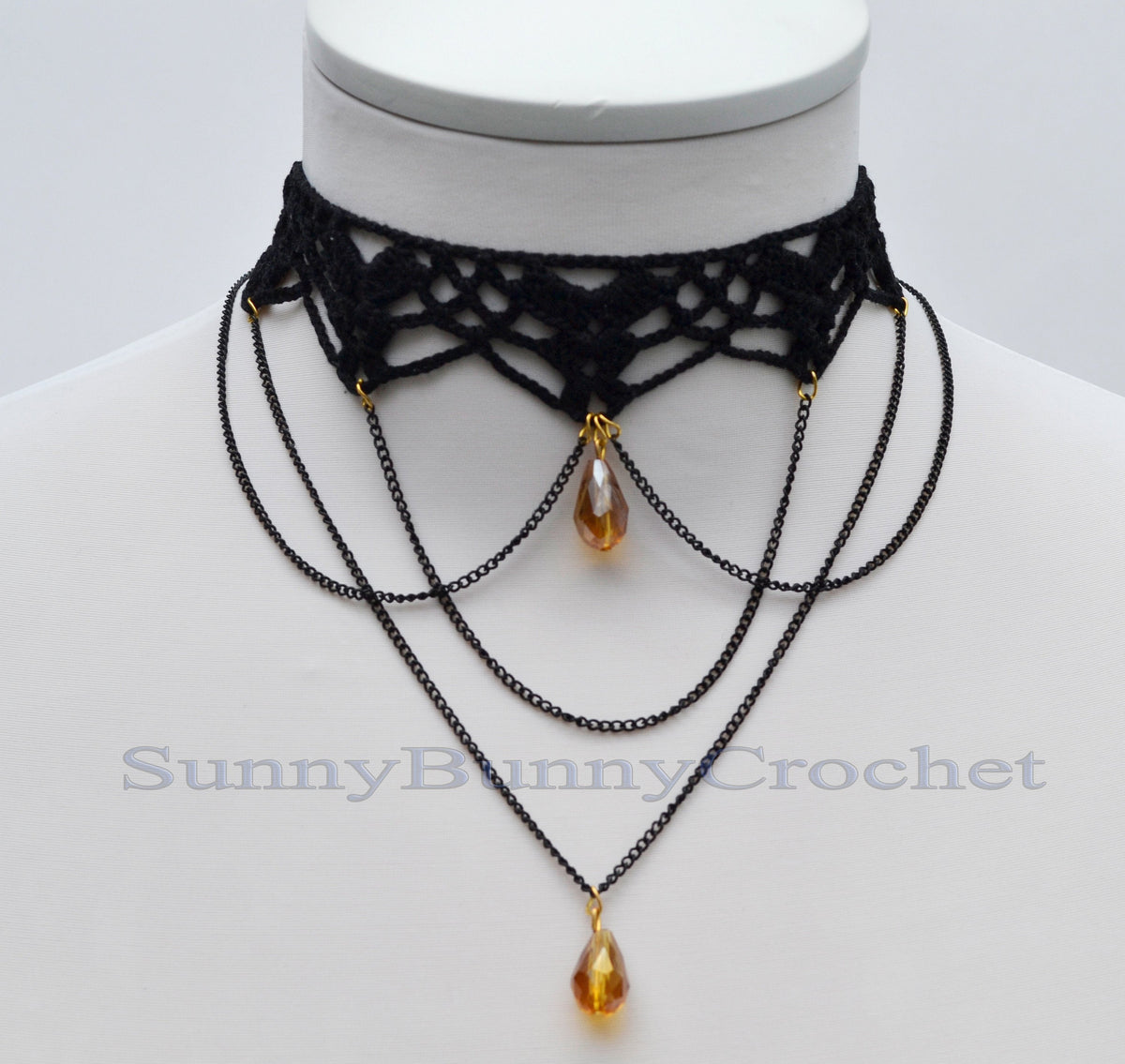 Black crochet beaded choker necklace for women