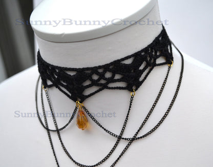 Black necklace choker, Black necklace for women, Choker necklace Black, Black statement necklace, Choker beaded Black, Cotton Choker, Gothic
