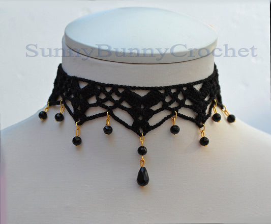 Gothic black necklace choker, Lace Necklace women, Choker necklace Black, Black statement necklace, Spider Net Black, Cotton Choker, Boho