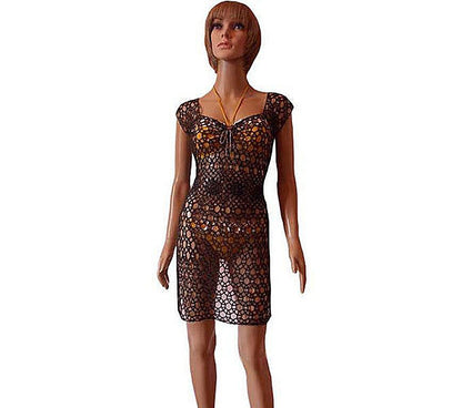 Black crochet beach cover up dress with silver thread