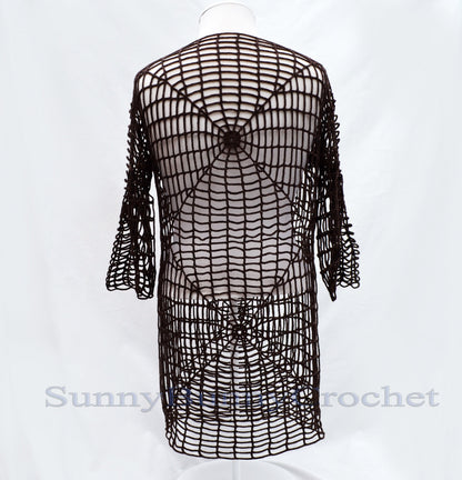 CROCHETED DRESS BEACH Cover Up Sexy Cotton Lace Openwork Short Knitted Tunic Cover Summer Party Mini Dress Top Women Lady Spider Web Boho, M