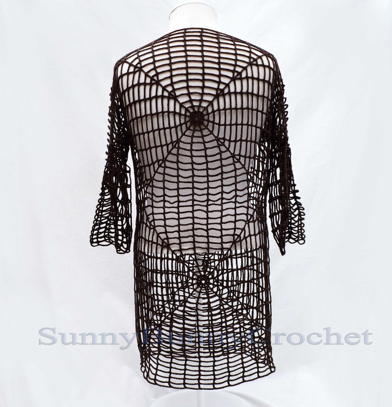 CROCHETED DRESS BEACH Cover Up Sexy Cotton Lace Openwork Short Knitted Tunic Cover Summer Party Mini Dress Top Women Lady Spider Web Boho, S