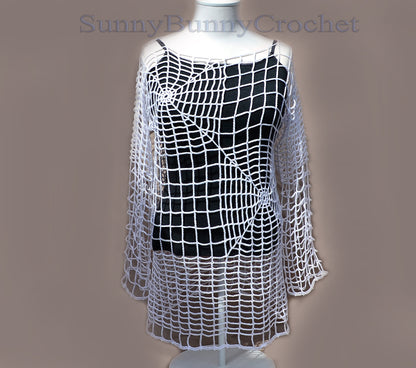 CROCHET TUNIC Dress, Beach Cover Up, Crochet Women Dress, Knitted Tunic, Summer Dress, Openwork, Spider Web Tunic, Sexy Lace Dress, Mini, L
