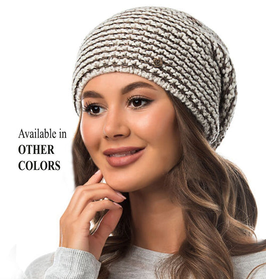 Sequin Wool Slouchy Beanie, Chunky Knit Fleece Lined Winter Hat
