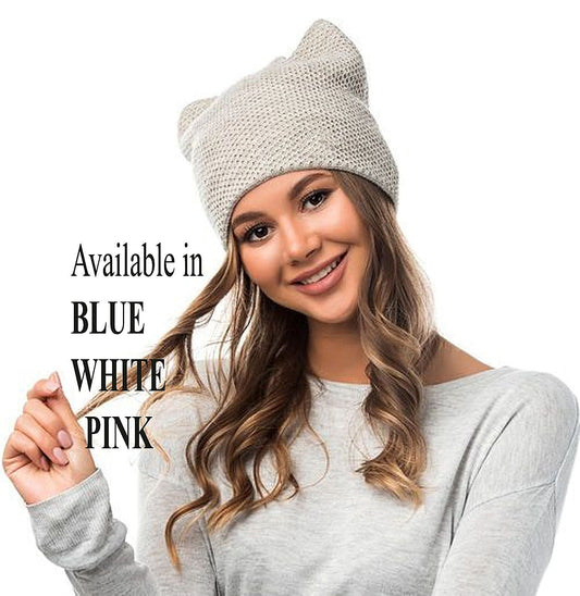 Cat Beanie Hat, Knit Hat, Animal Hat, Cat Ear Hat, Winter Woman Hat, Cat Ear Beanie, Cable Knit Hat, Ears Hat, Knitted Hat, Knit Beanies