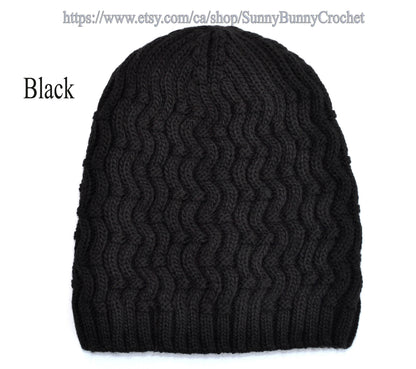 KNITTED CABLE BEANIE Woman Girl Slouchy Hat Gift for Her Winter Wool Accessories Chunky Hat Fleece Lining Ready to Ship Warm Gray Brown