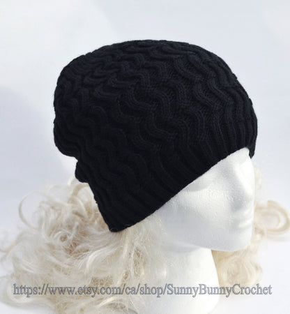 KNITTED CABLE BEANIE Woman Girl Slouchy Hat Gift for Her Winter Wool Accessories Chunky Hat Fleece Lining Ready to Ship Warm Gray Brown