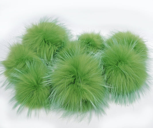 Extra Large Green Raccoon Fur Pom Pom, 7-8.5 Inch