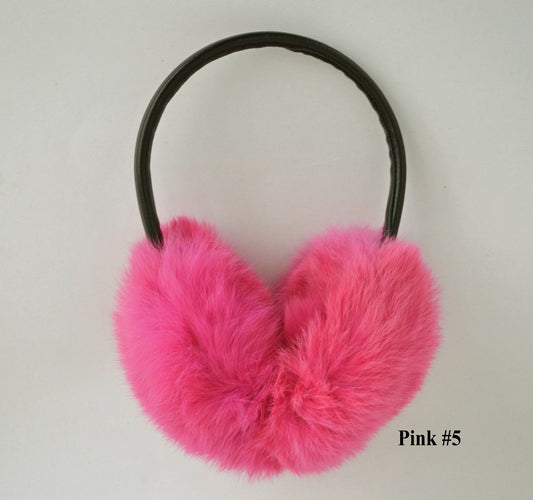 Pink / Red Fluffy Fur Earmuffs – genuine rabbit fur – image 1