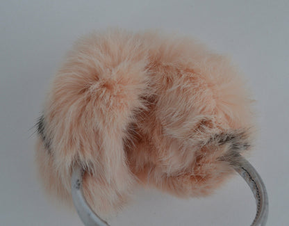 Beige / Light Pink Ski Ear Warmers – genuine rabbit fur – image 2