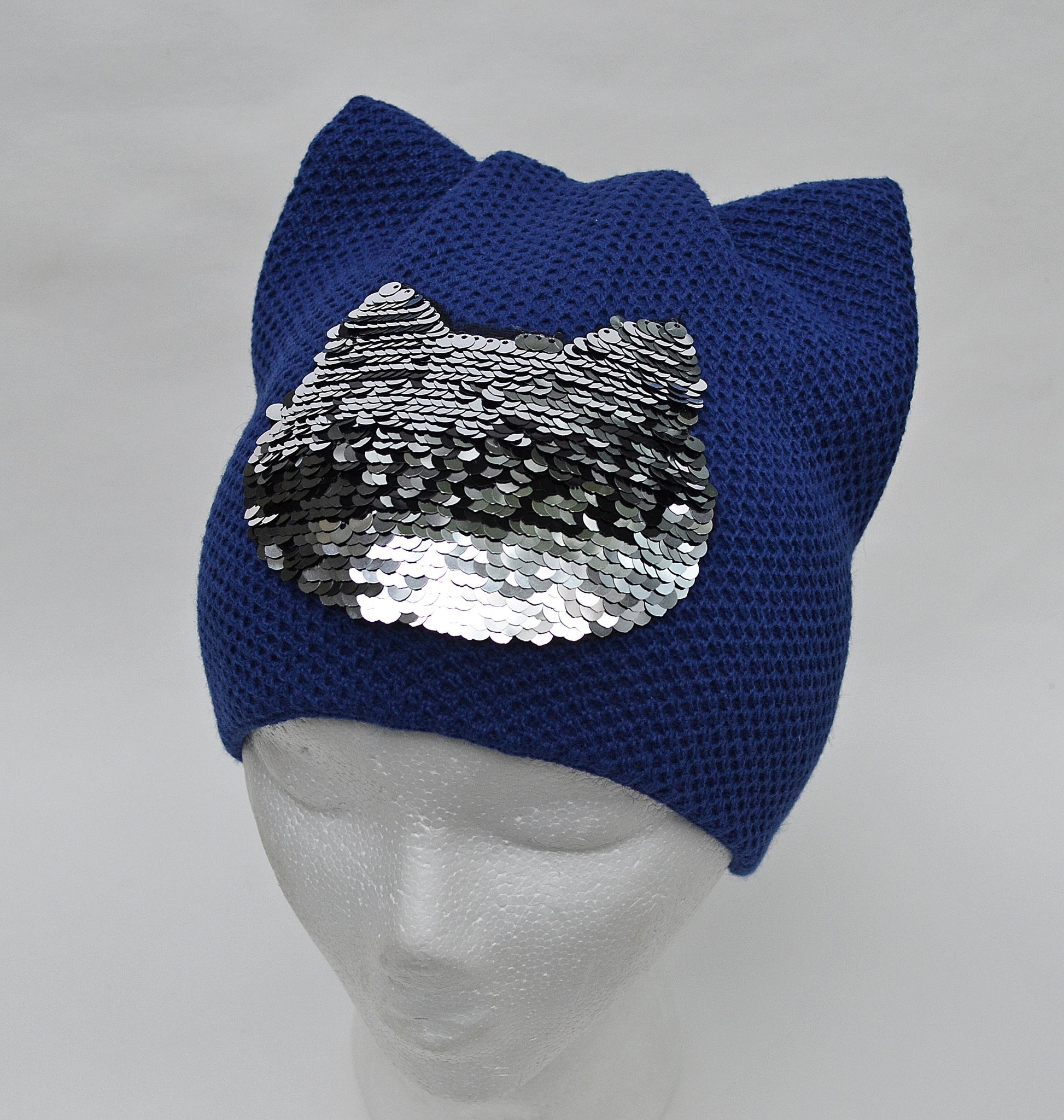 Cat Hat Beanie with Reversible Changeable Sequin Applique, Cat Ears, Cat Ear Hat, Women Cat Beanie, Cat Ear Beanie, Cable Knit Hat, Ears Hat